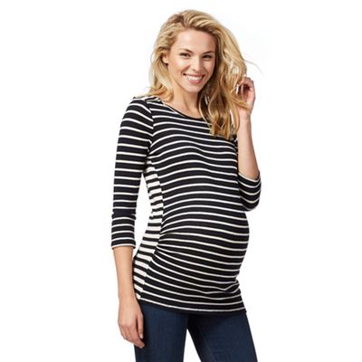 Navy and white striped zip detail top